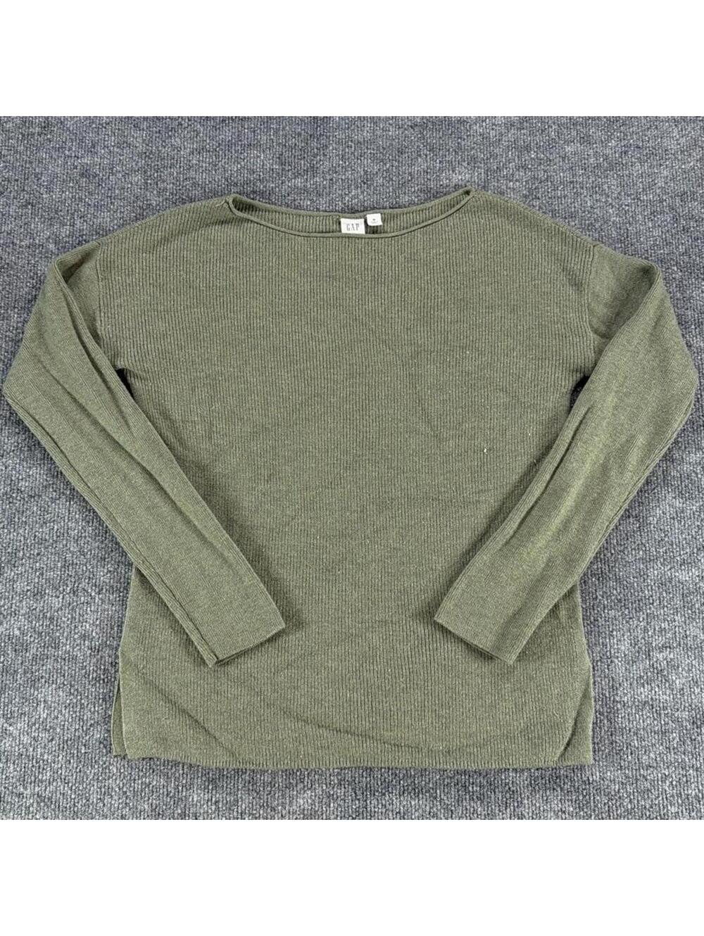 GAP Olive Green Ribbed Long Sleeve Sweater Scoop Neck‎ Med - lightweight